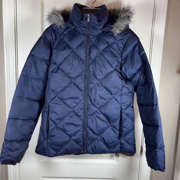 Columbia Women's Blue Puffer Jacket Large Feather Down Faux Fur Hood EUC Warm - Picture 1 of 14